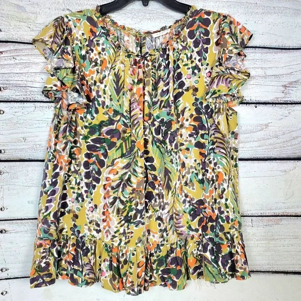Kori Women’s Ruffle Sleeve Floral Blouse Size Large Multicolor